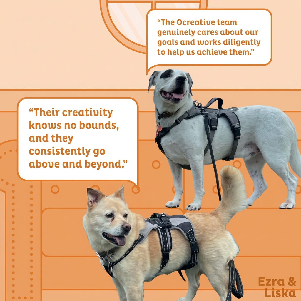 Client review told by office dogs Ezra and Liska