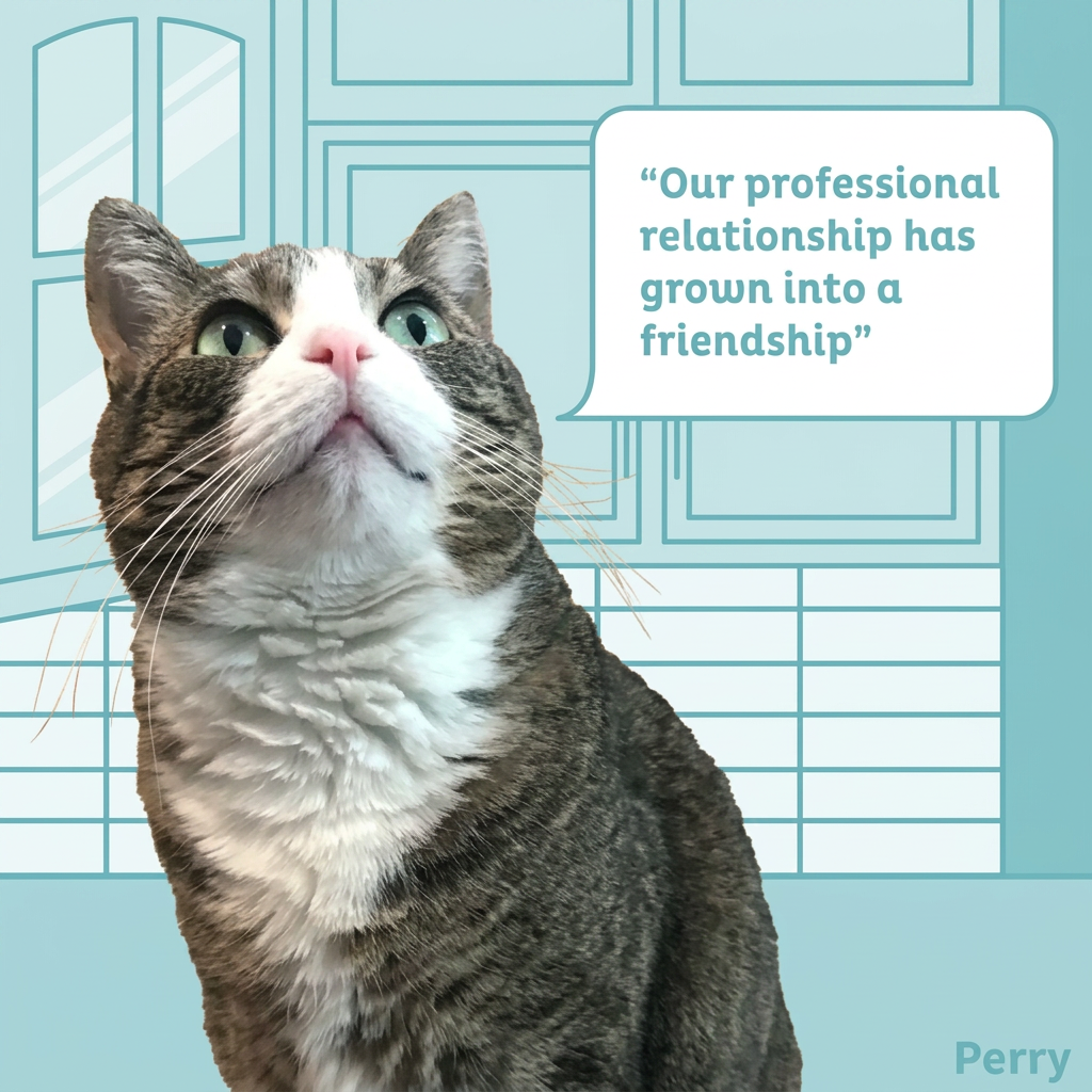 Client review told by office cat Perry